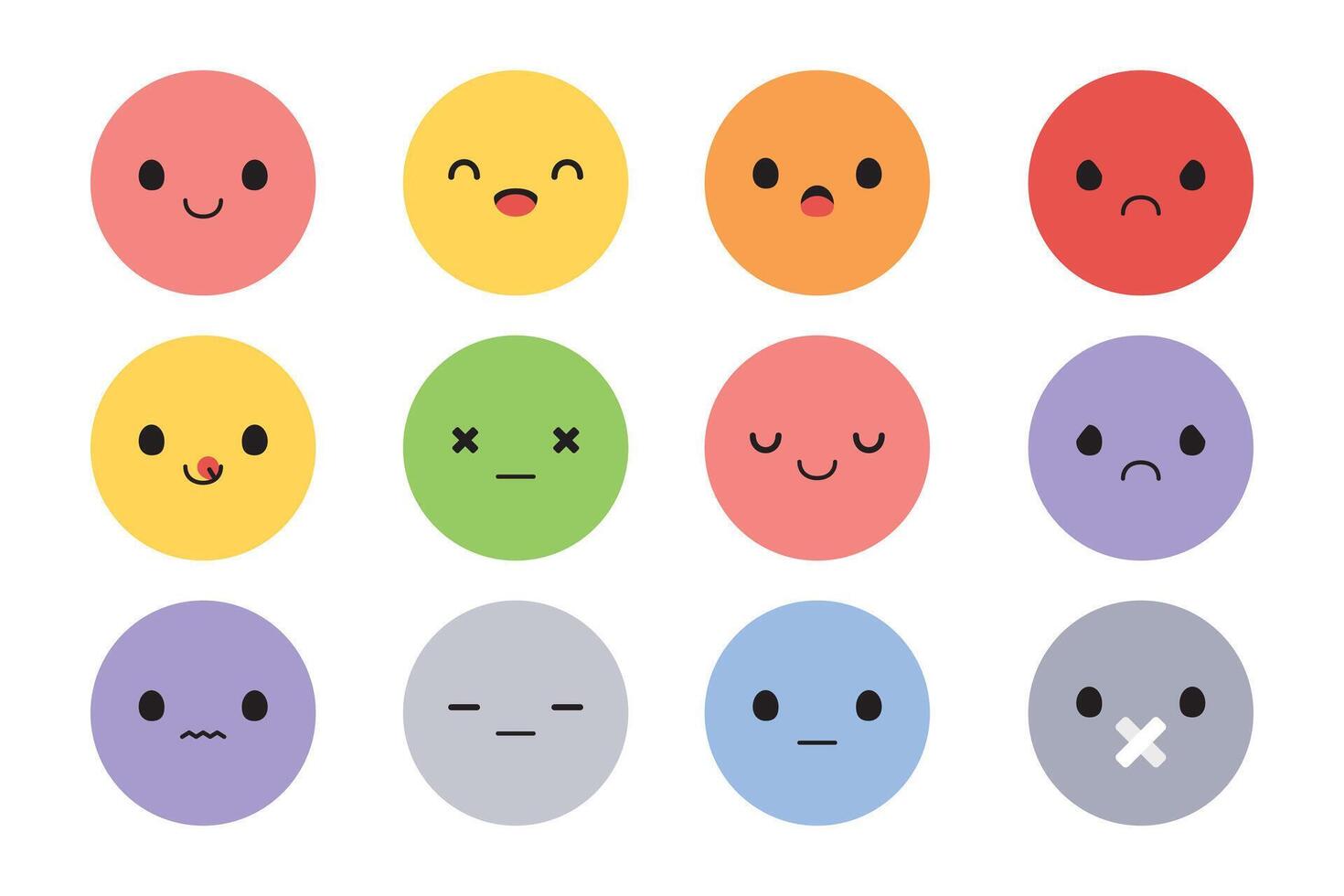 Set of cute cartoon emotion icons. Flat design illustration. vector