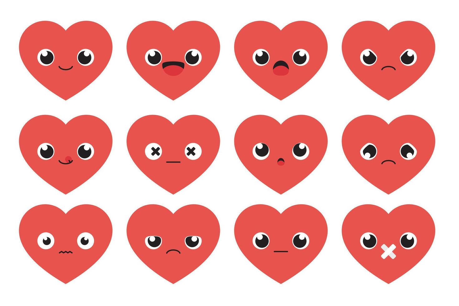 Flat design illustration of cute red heart cartoon characters. vector