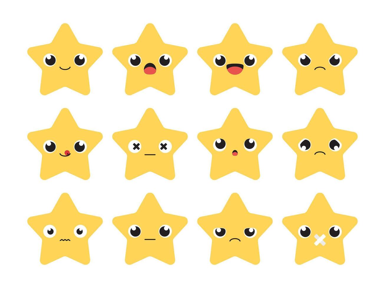 Set of cute yellow star cartoon characters. Flat design illustration.02 vector