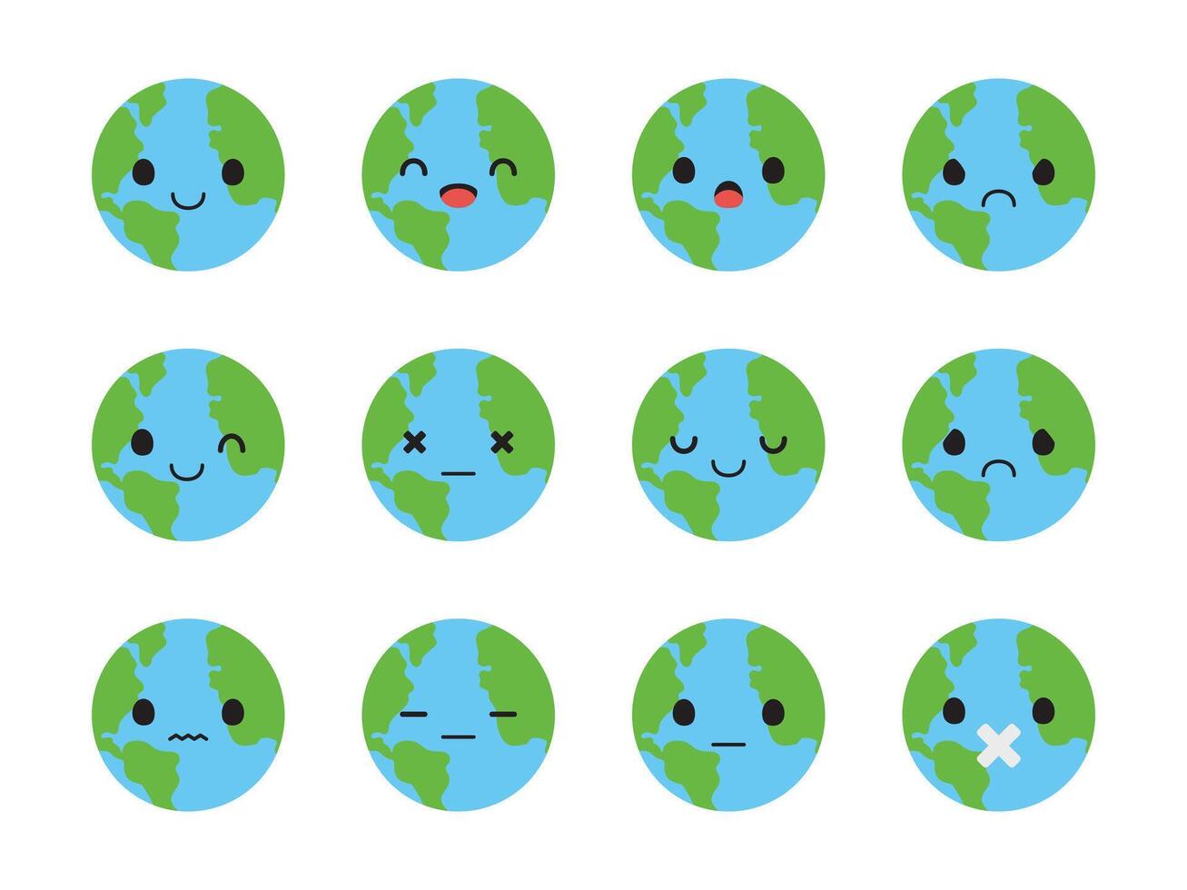 Set of cute planet earth cartoon characters. Flat design illustration.03 vector