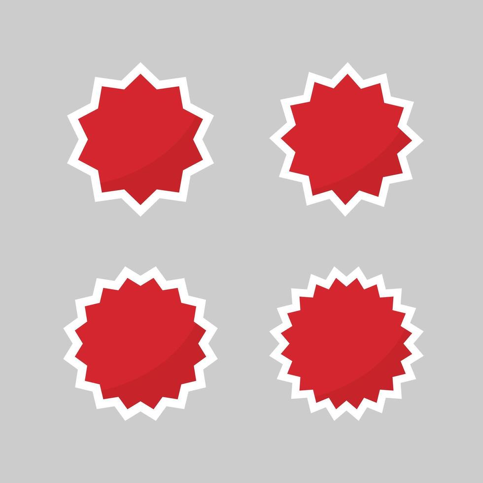 Set of Blank Red Round Starburst Edged Labels with White Borders. vector