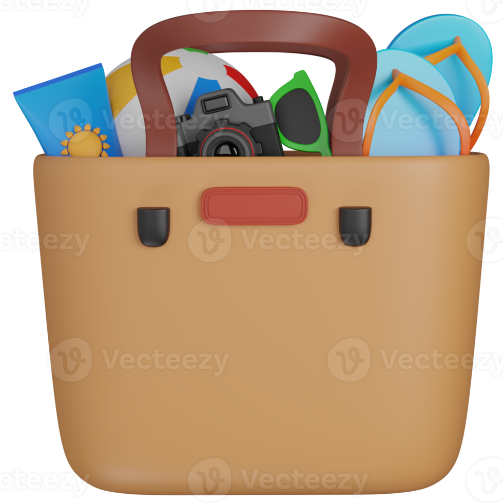 3d render of Beach Bag Packed with Summer Essentials icon png