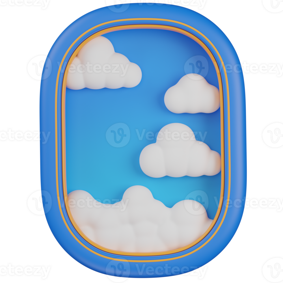 3d render Airplane Window View with Clouds icon png