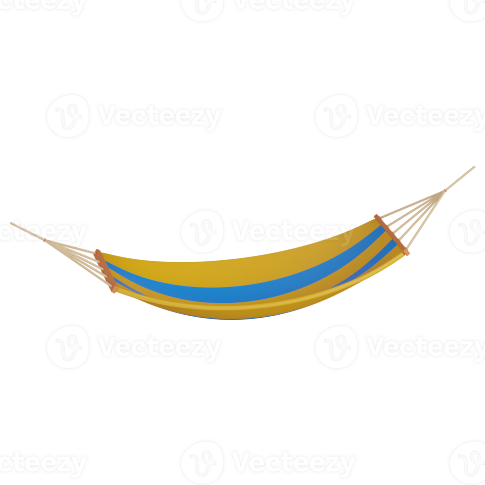 3d render Yellow and blue striped hammock for relaxation and leisure icon png