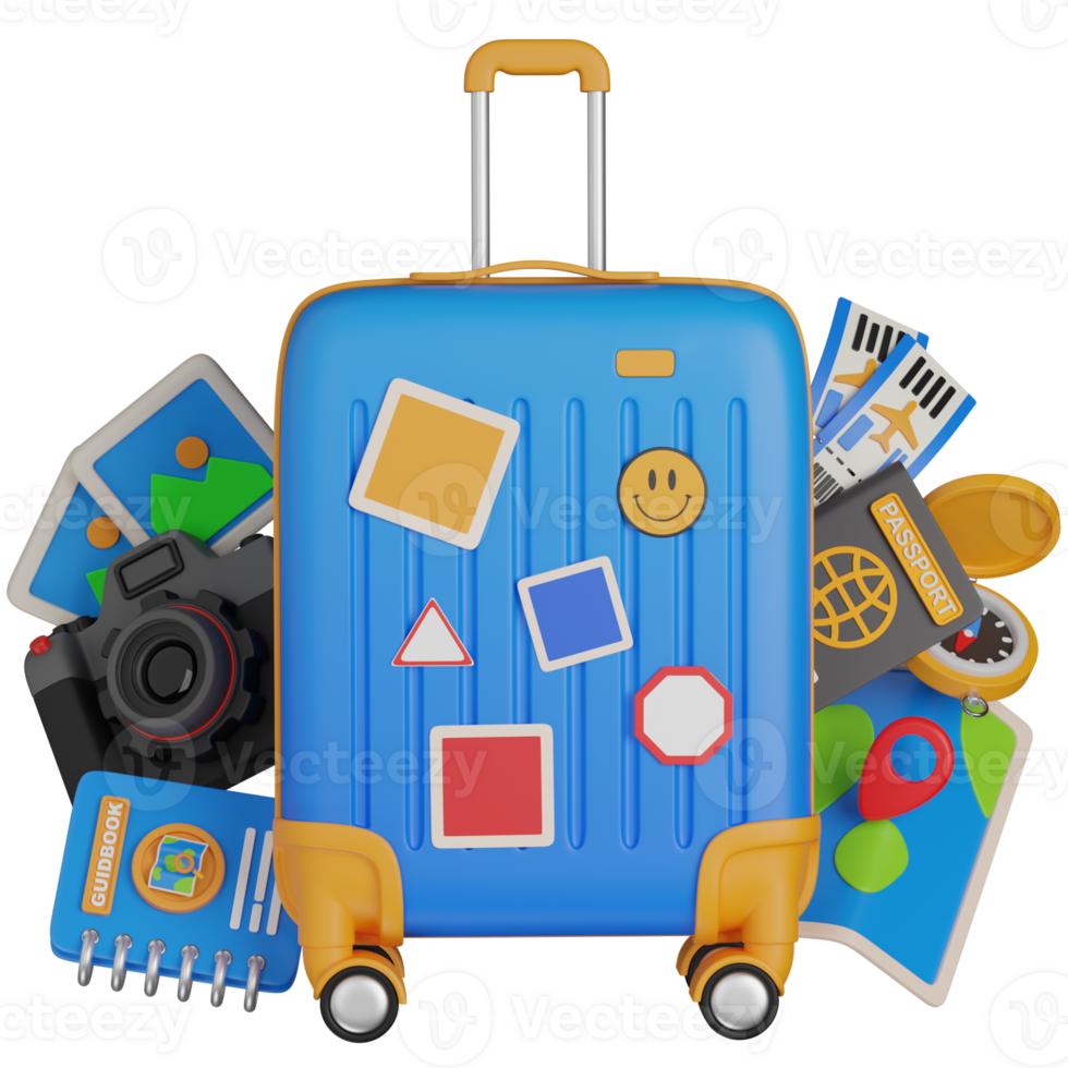 3d render of Travel Suitcase with Accessories Illustration png