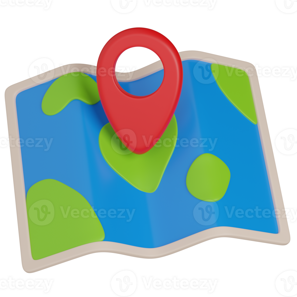 3D Render of a Map with Red Location Pin icon png