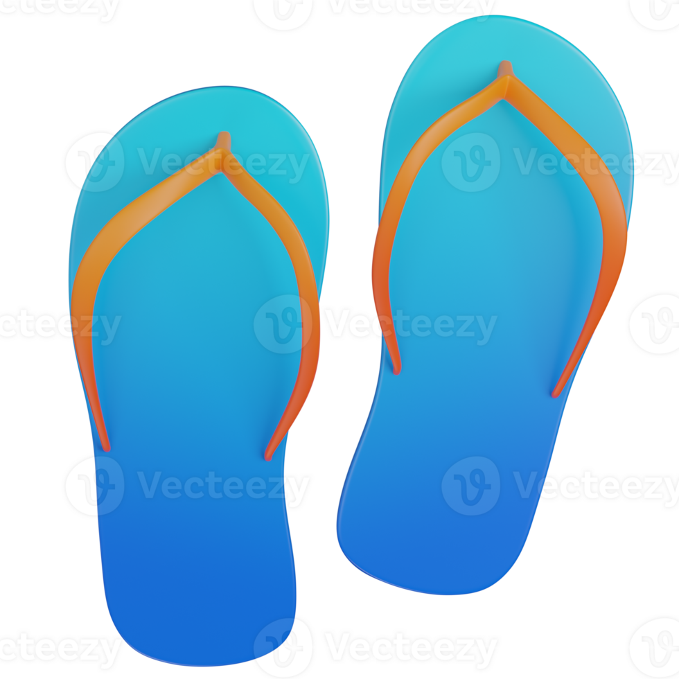 3d render Pair of blue flipflops with orange straps icon png