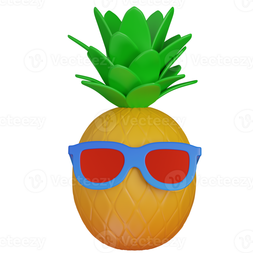 3d render Pineapple with Sunglasses icon png