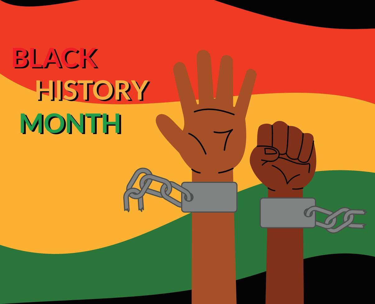 Juneteenth celebration with hands and chains illustration. chained hands illustration. raised fist illustration. Celebration of Black History Month. Juneteenth background vector