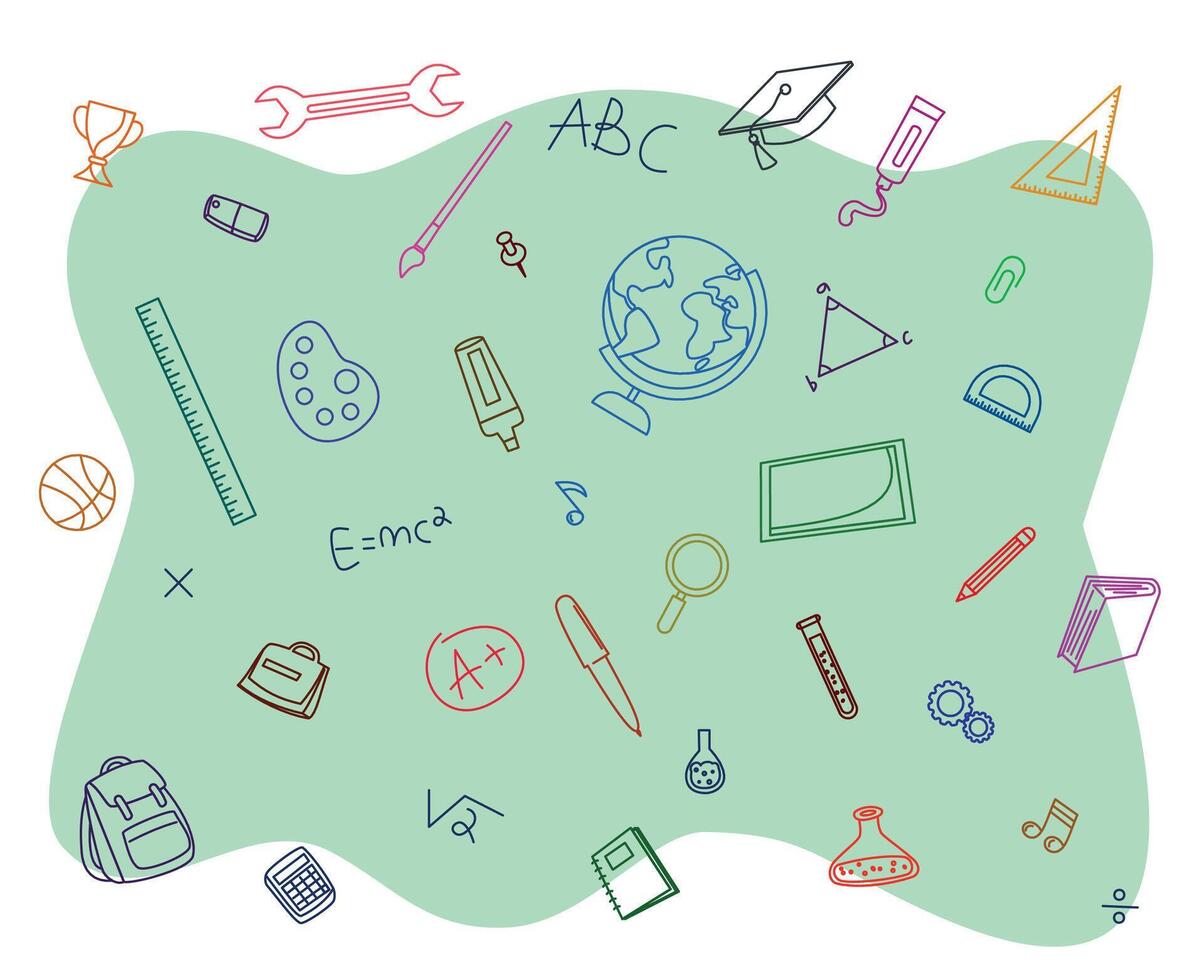 education doodle frame with education doodle icon symbols. educational supplies background vector