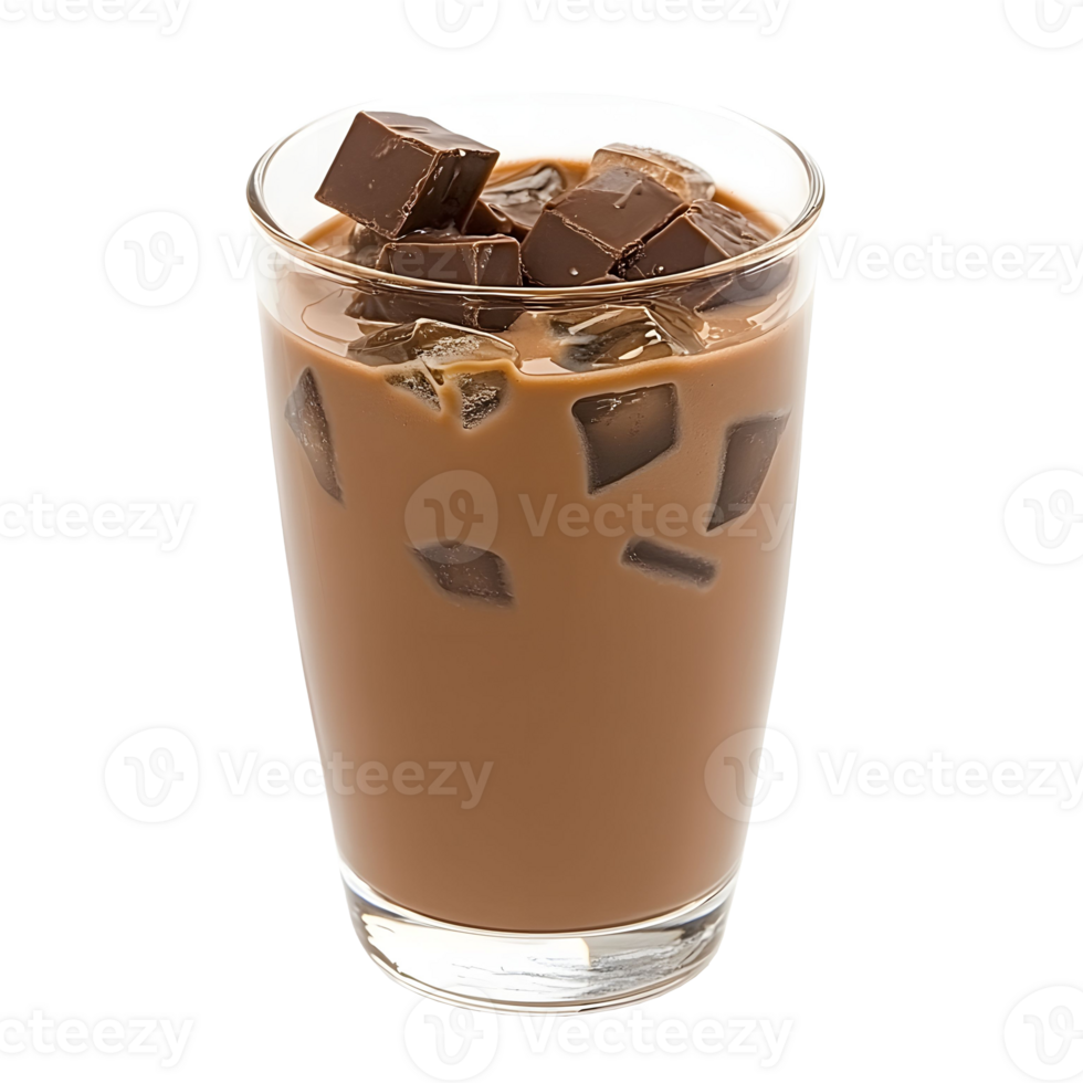 Iced Chocolate Drink in Glass with Chocolate Ice Cubes png