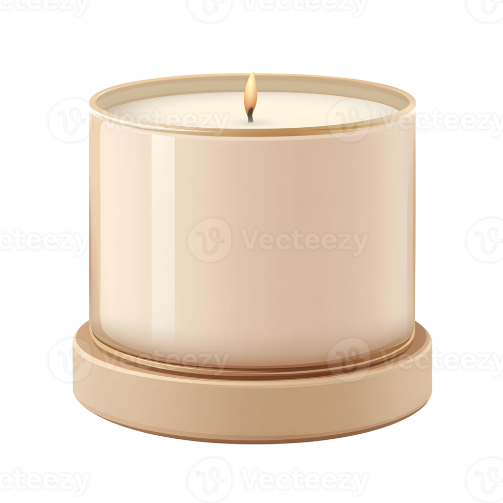 Beige Cylindrical Candle with Wooden Base on Transparent Background png