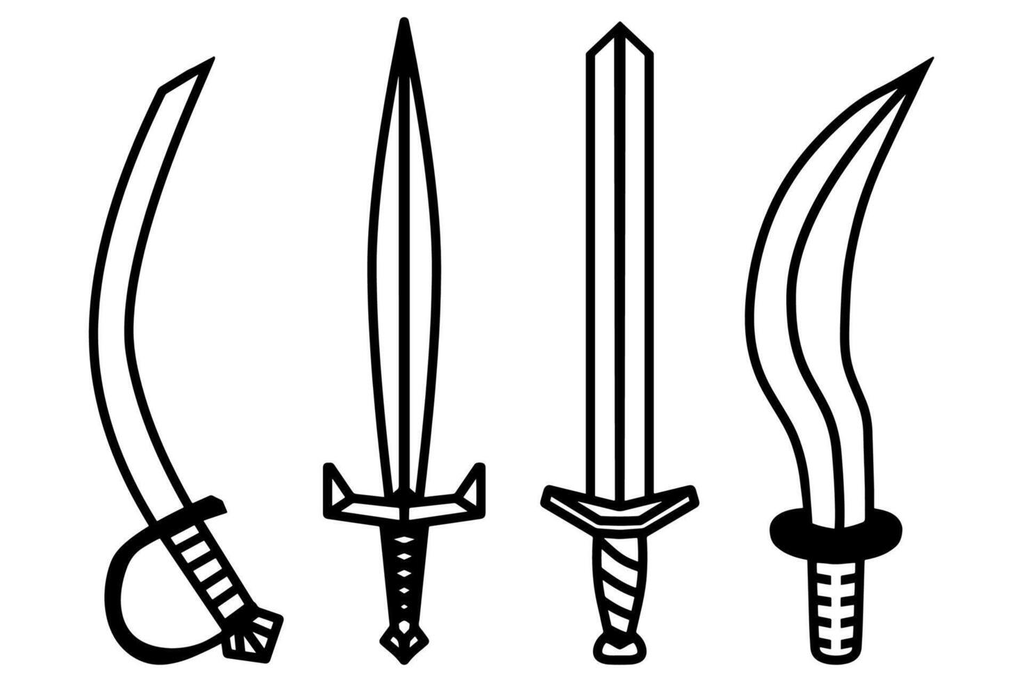 Hand drawn sword doodle set vector