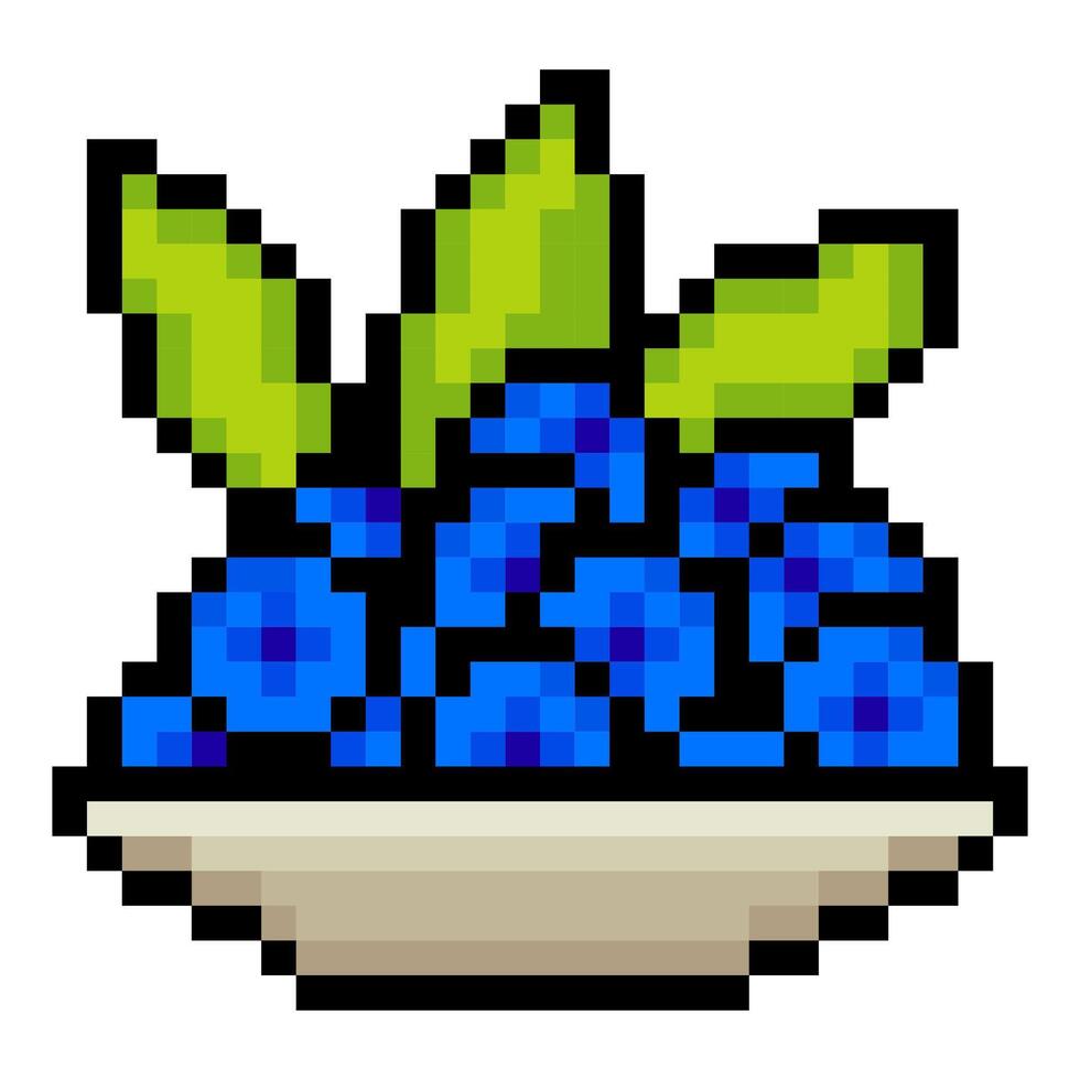 Blueberries in a bowl with pixel art isolated on white background vector