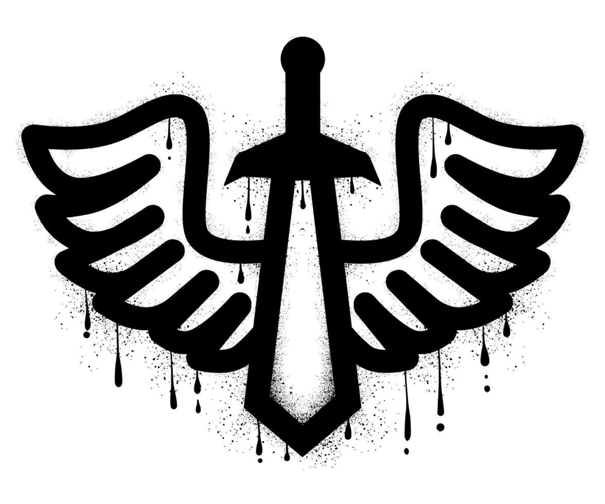 Winged sword graffiti with black spray paint vector