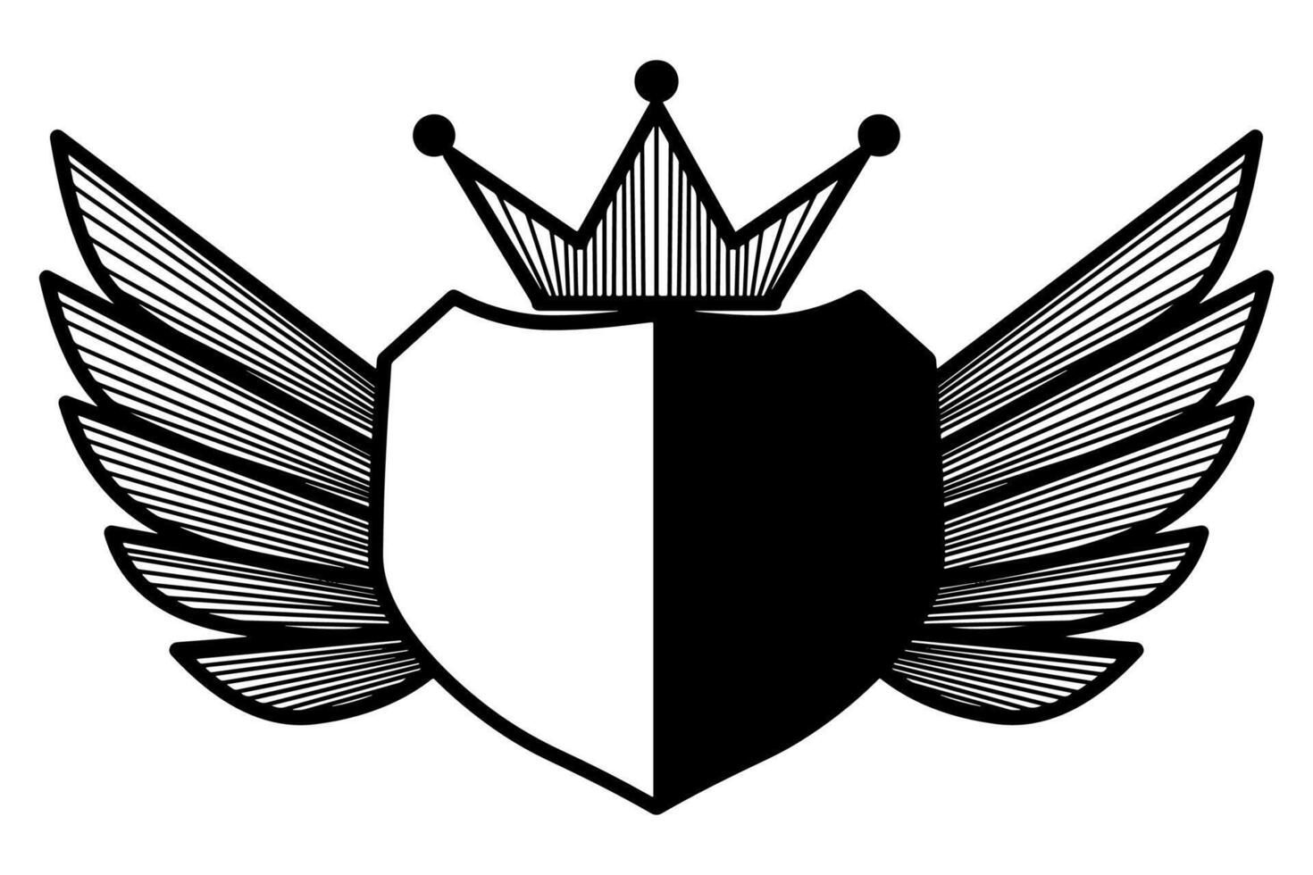 Hand drawn shield with wings and crown vector
