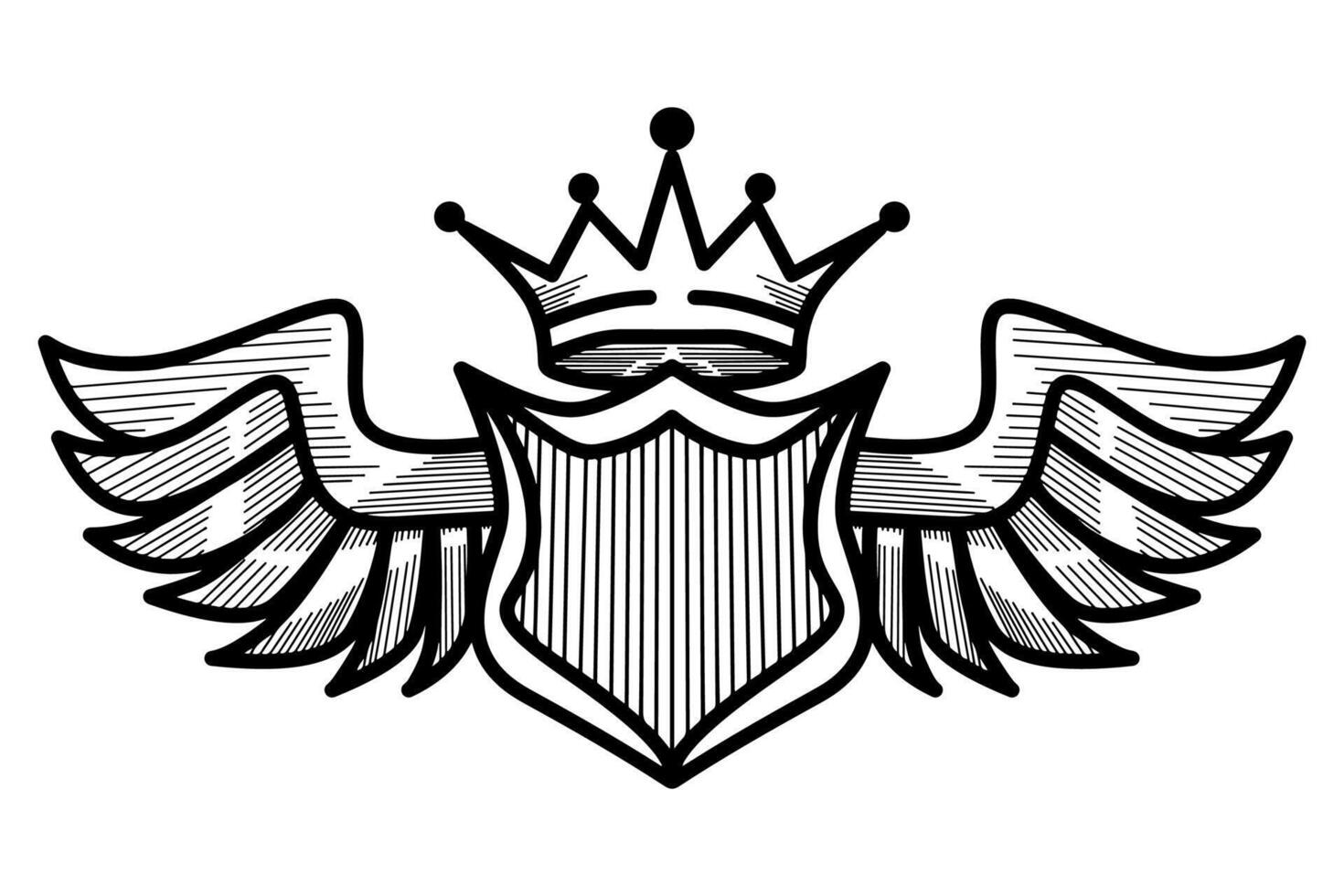 Shield emblem with hand drawn wings and crown vector