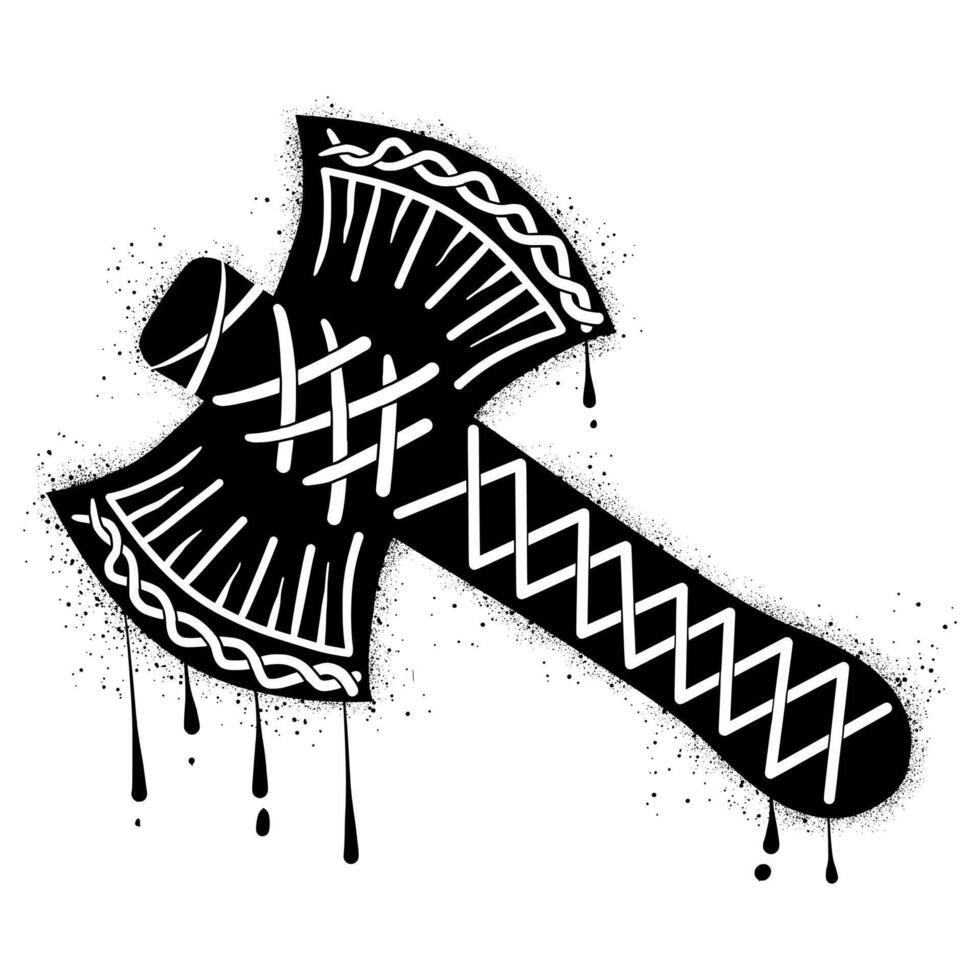 Double axe graffiti hand drawn with black spray paint vector