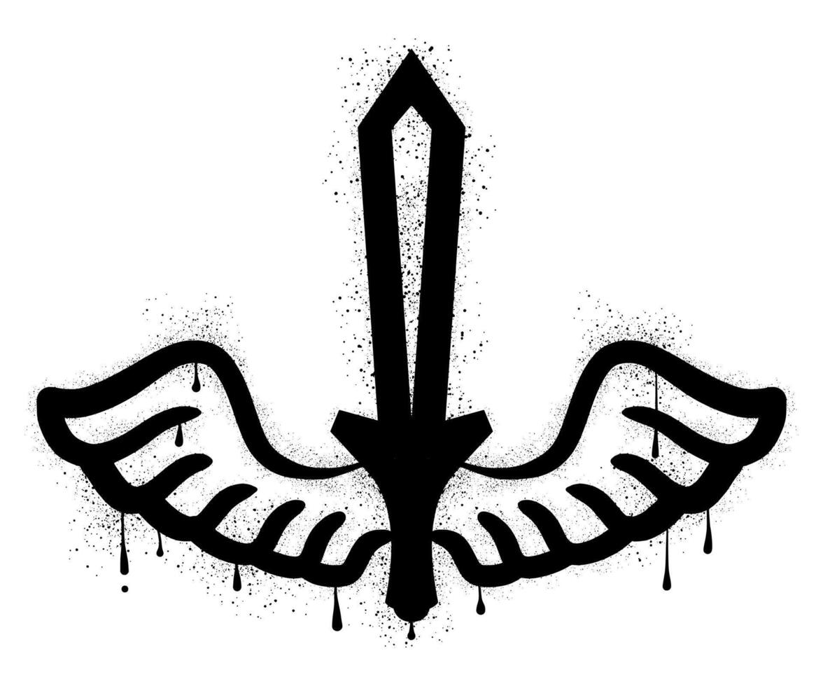 Winged sword with black spray paint graffiti vector