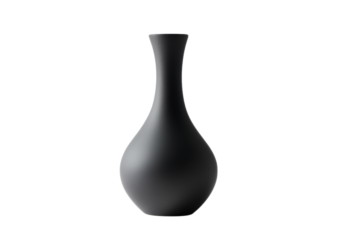 Matte black ceramic vase with a sleek modern shape isolated on a transparent background png