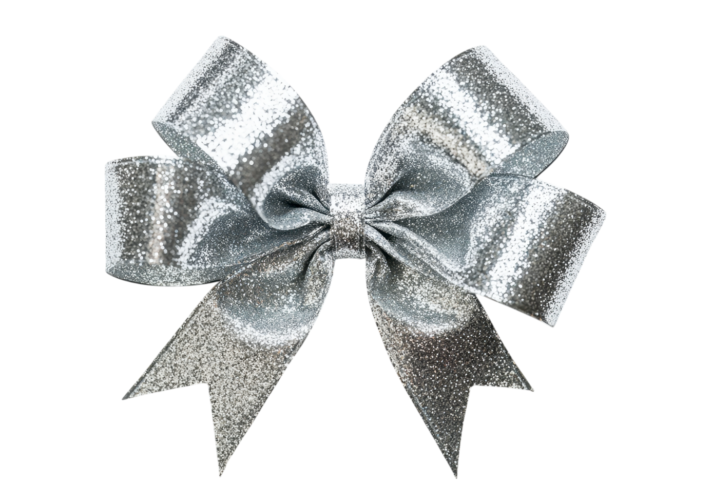 Decorative silver bow with a realistic ribbon texture isolated on a transparent background png