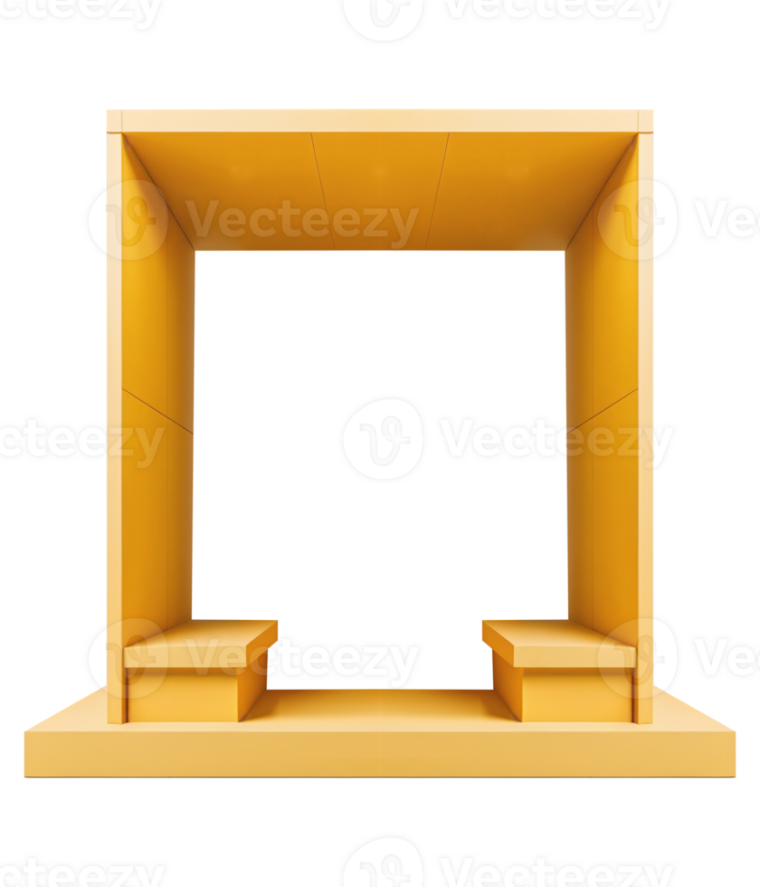Square Booth Mini Front Shop Mockup Design Yellow Color for Product Showcase and Exhibition Event png