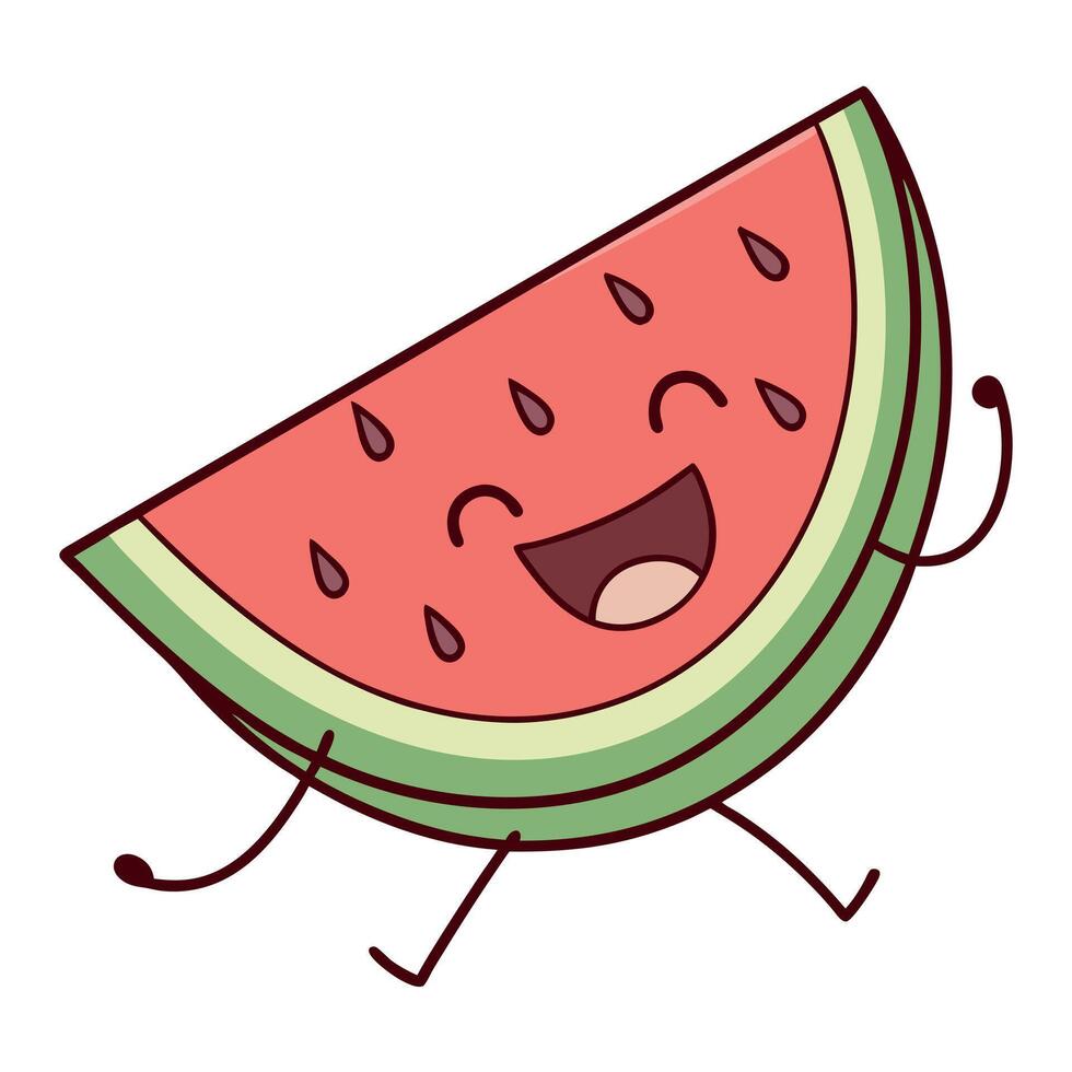 A cartoon watermelon character running and smiling vector