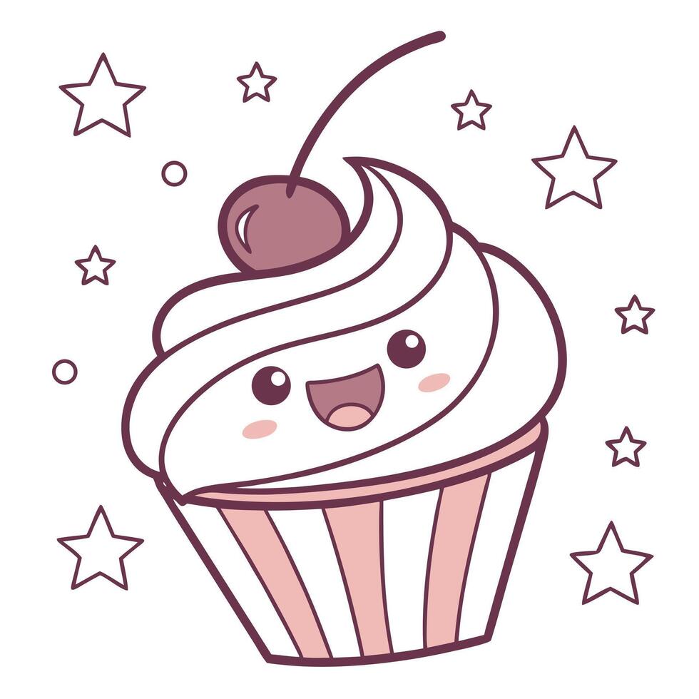 A cupcake with a cherry on top vector