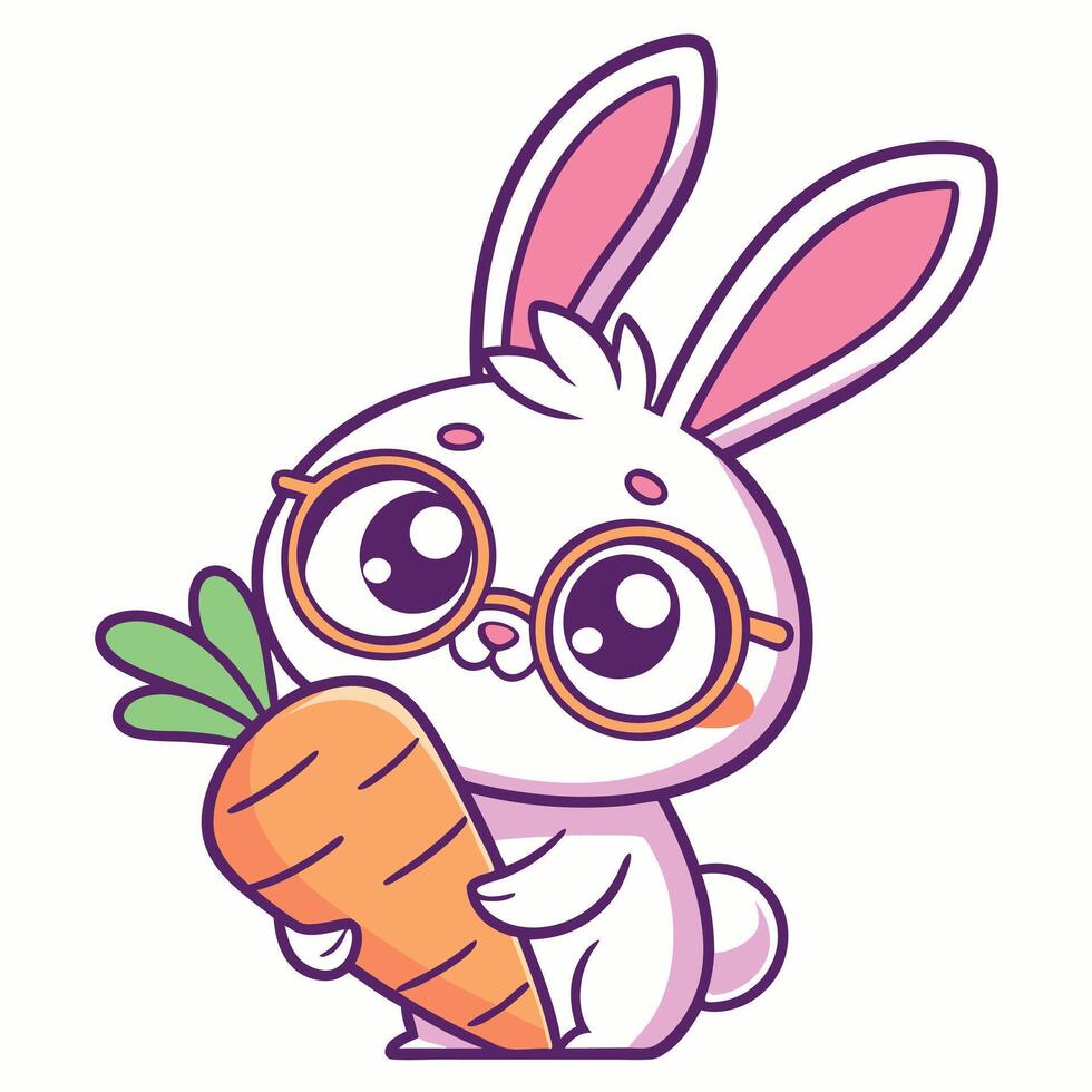 Cute rabbit with glasses holding a carrot vector