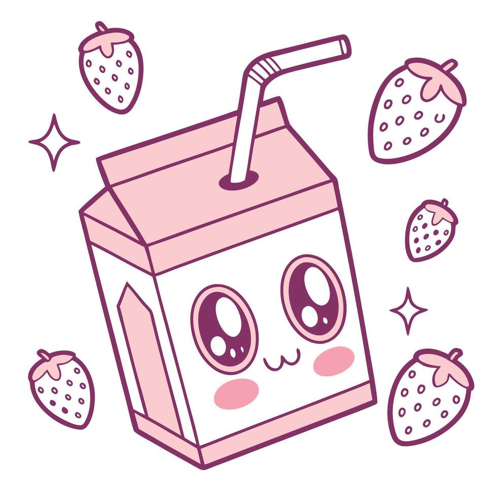 A milk carton with eyes and strawberries vector