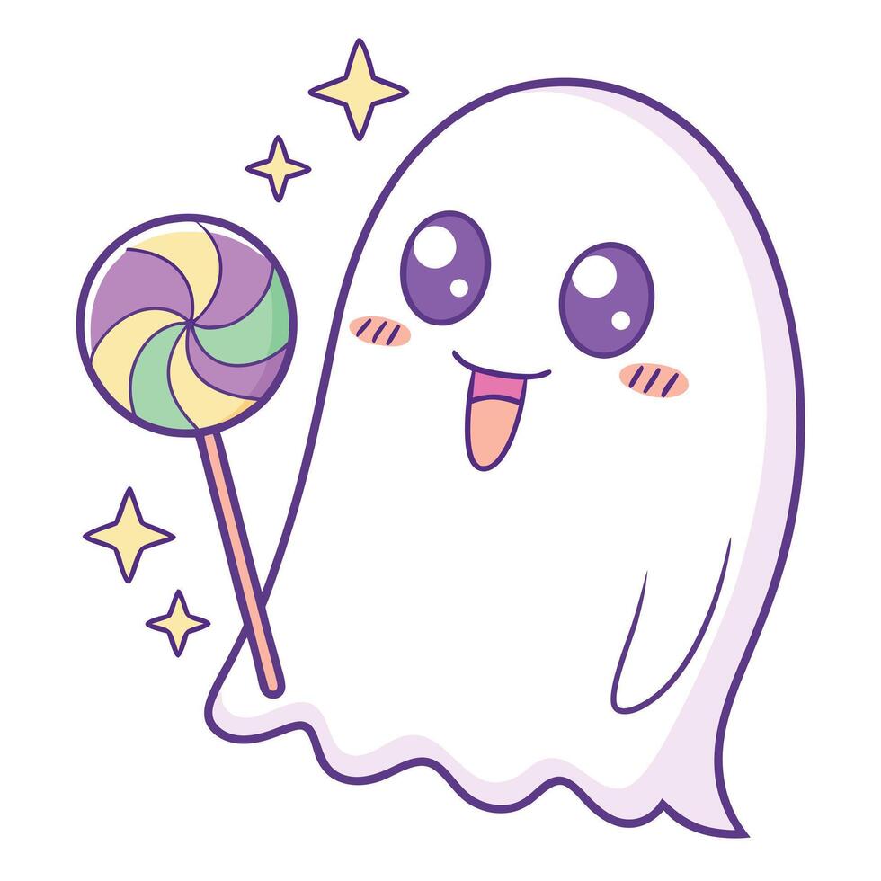A cartoon ghost holding a lollipop vector