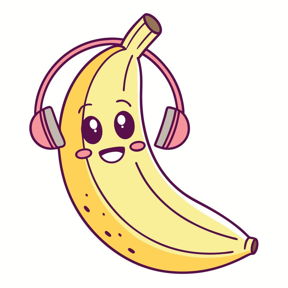Banana with headphones, cartoon style vector