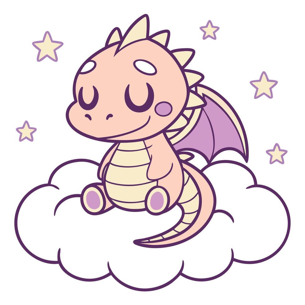 A cartoon dragon sitting on a cloud vector