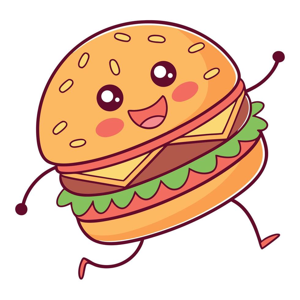 A cartoon hamburger running and smiling vector