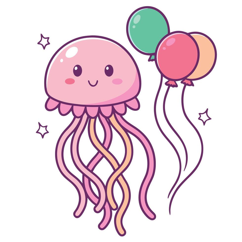 Jellyfish with balloons illustration vector