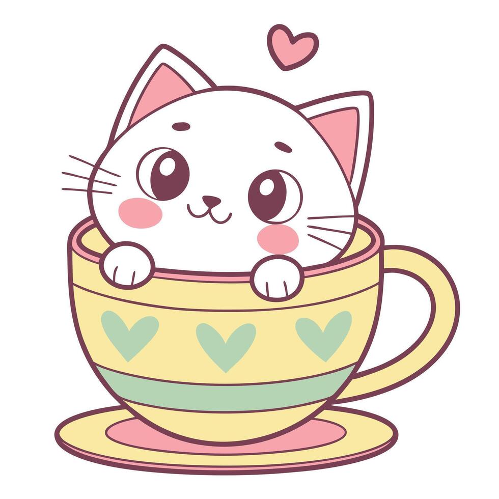 Kawaii kitty in a cup illustration vector