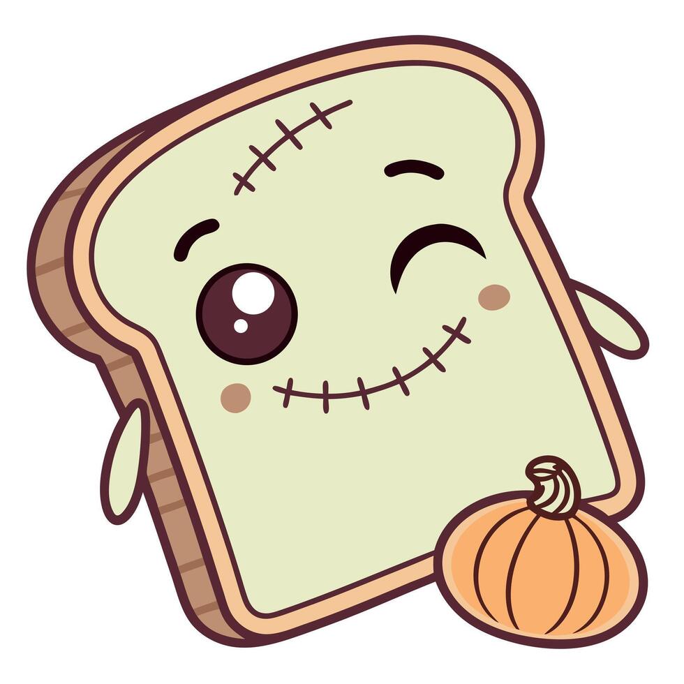 A cartoon piece of bread with a pumpkin on it vector