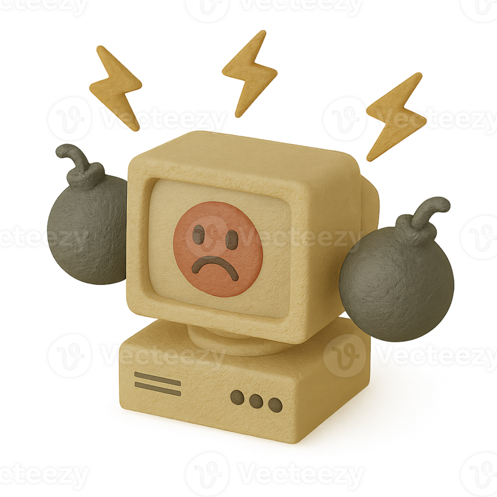A cartoon computer with two bombs on it png