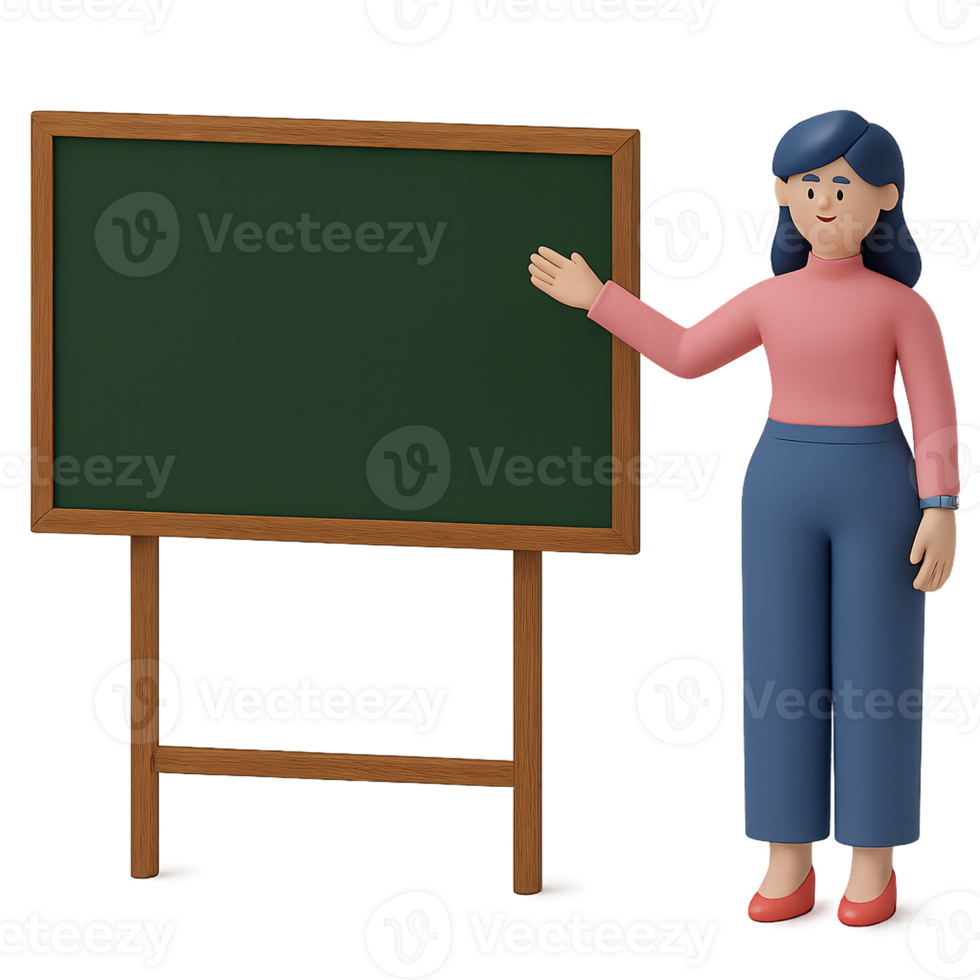 A woman is standing next to a chalkboard png