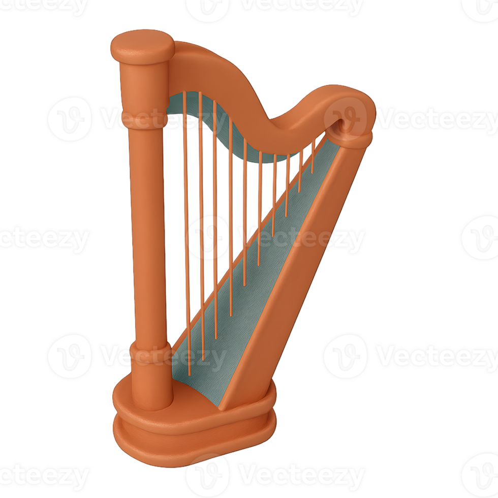Clay Style Harp Musical Instrument Icon Isolated on Transparent Background for Classical Music and Art Concepts png
