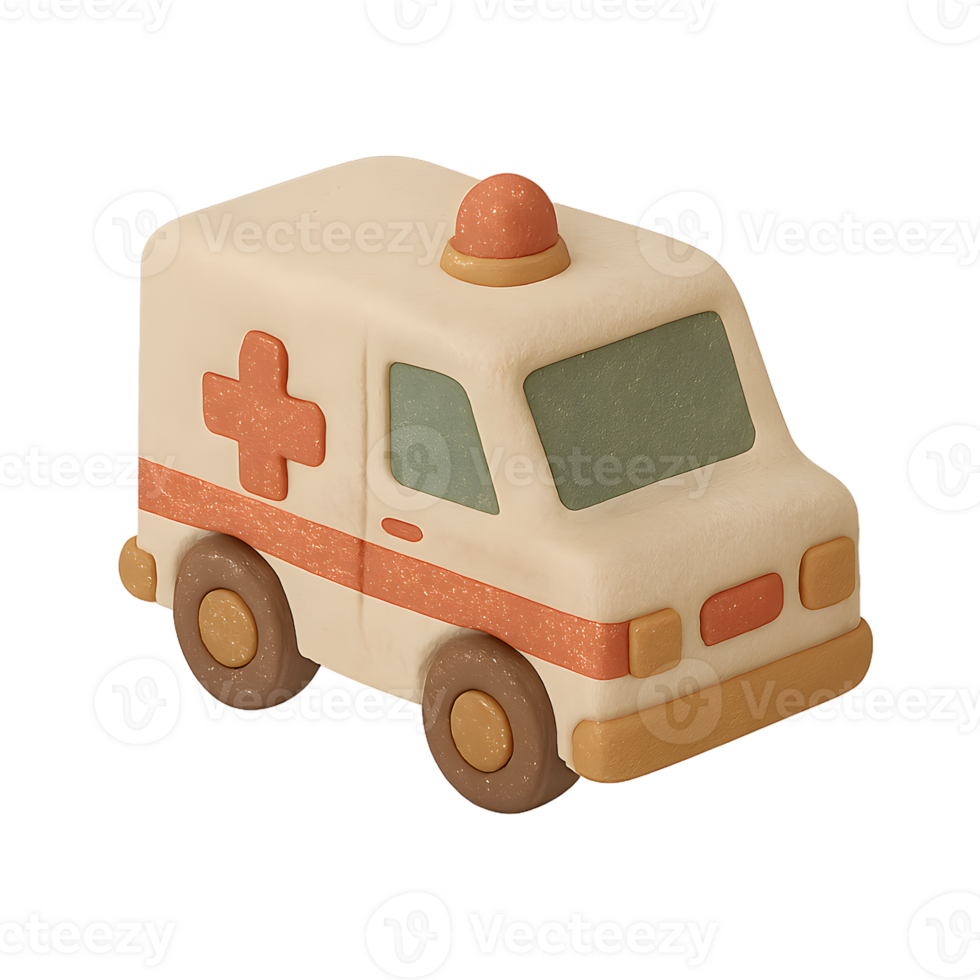 Clay Style Ambulance Vehicle Icon Isolated on Transparent Background for Medical Emergency and Health Concepts png