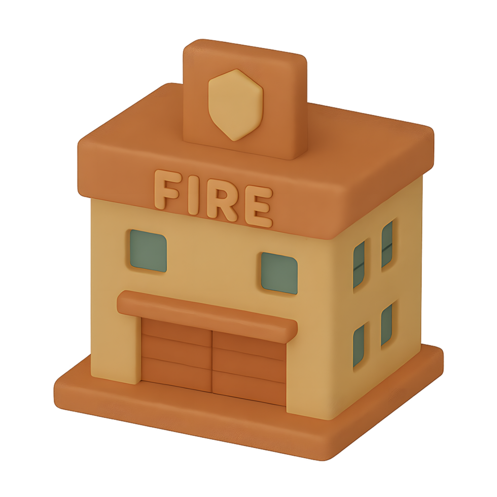 Clay Style Fire Station Building Icon Isolated on Transparent Background for Safety, Rescue, and Public Service Use png