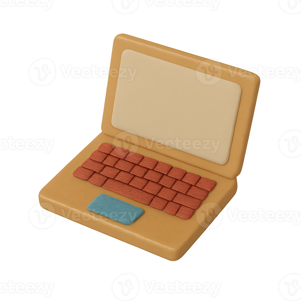 Clay Style Laptop Computer Icon Isolated on Transparent Background for Technology, Remote Work, and Office Use png