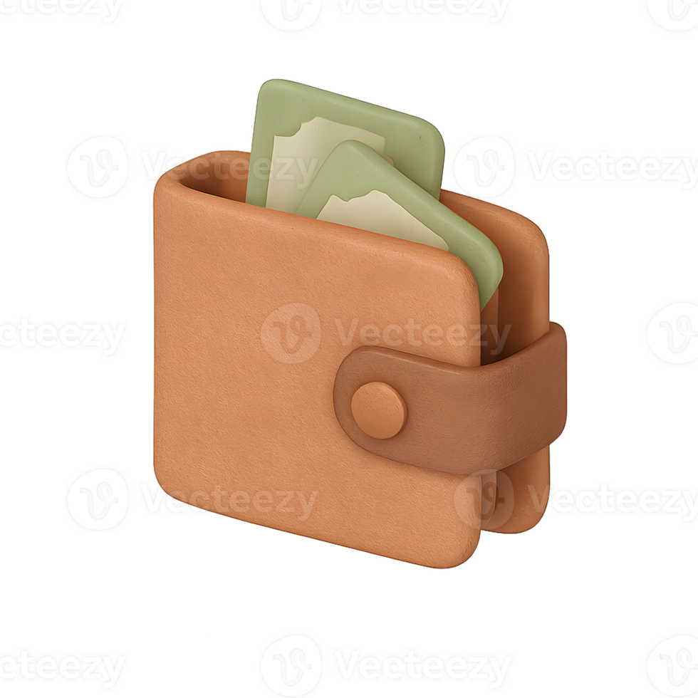 Clay Style Wallet with Cash Icon Isolated on Transparent Background for Finance, Banking, and Money Concepts png