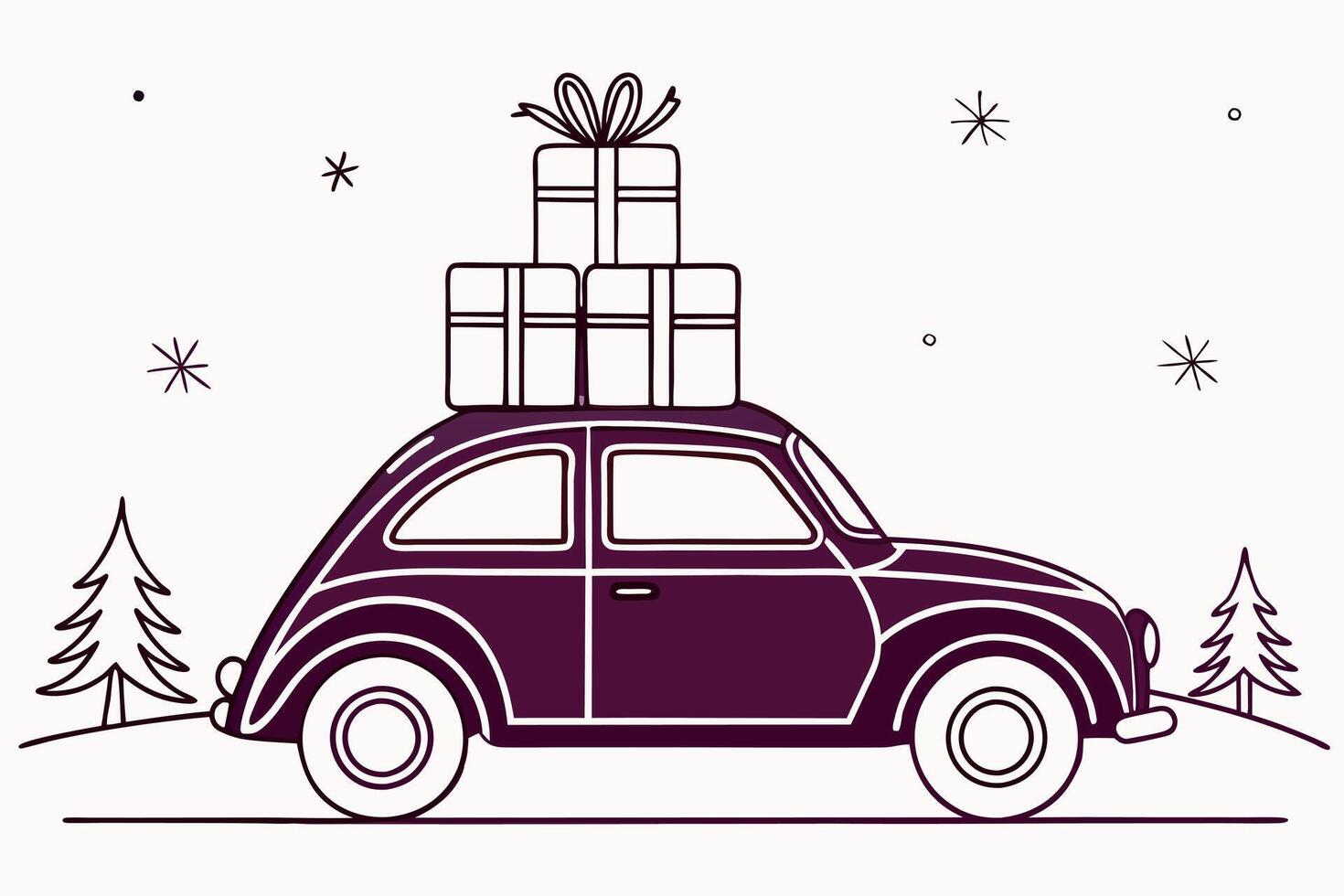 A car with presents on top of it vector