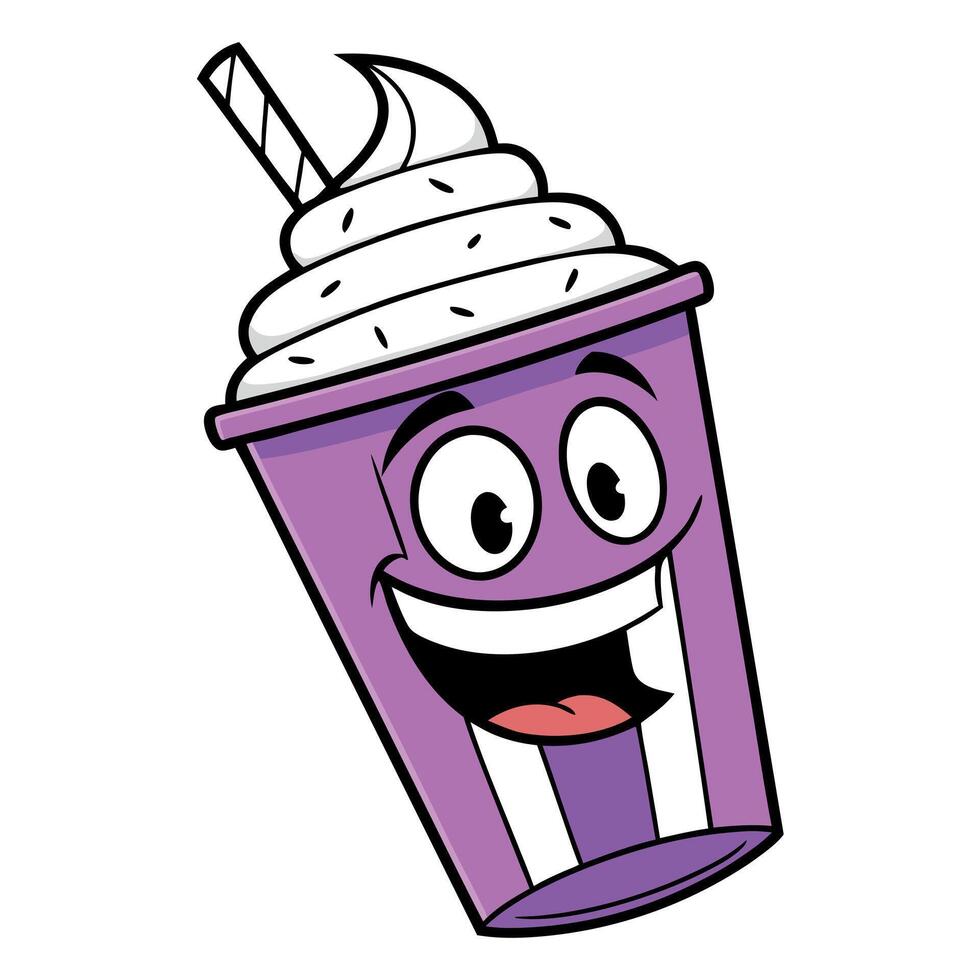 A cartoon purple drink with a smile on it vector