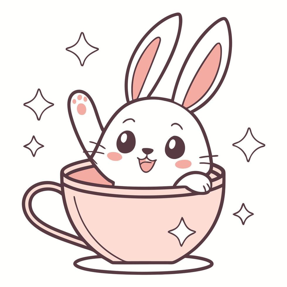 A cute rabbit in a cup of tea vector
