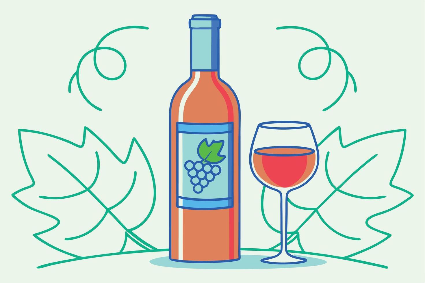 A bottle of wine and a glass of wine vector