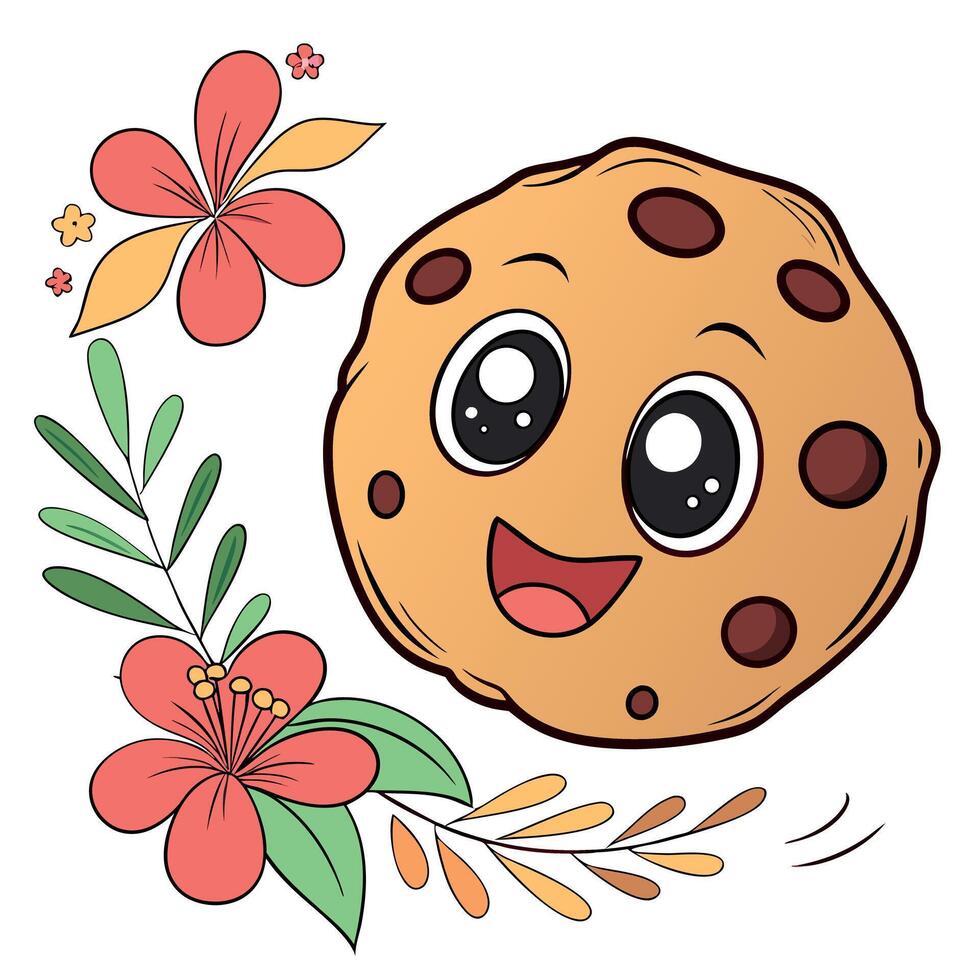 A cookie with flowers and leaves vector