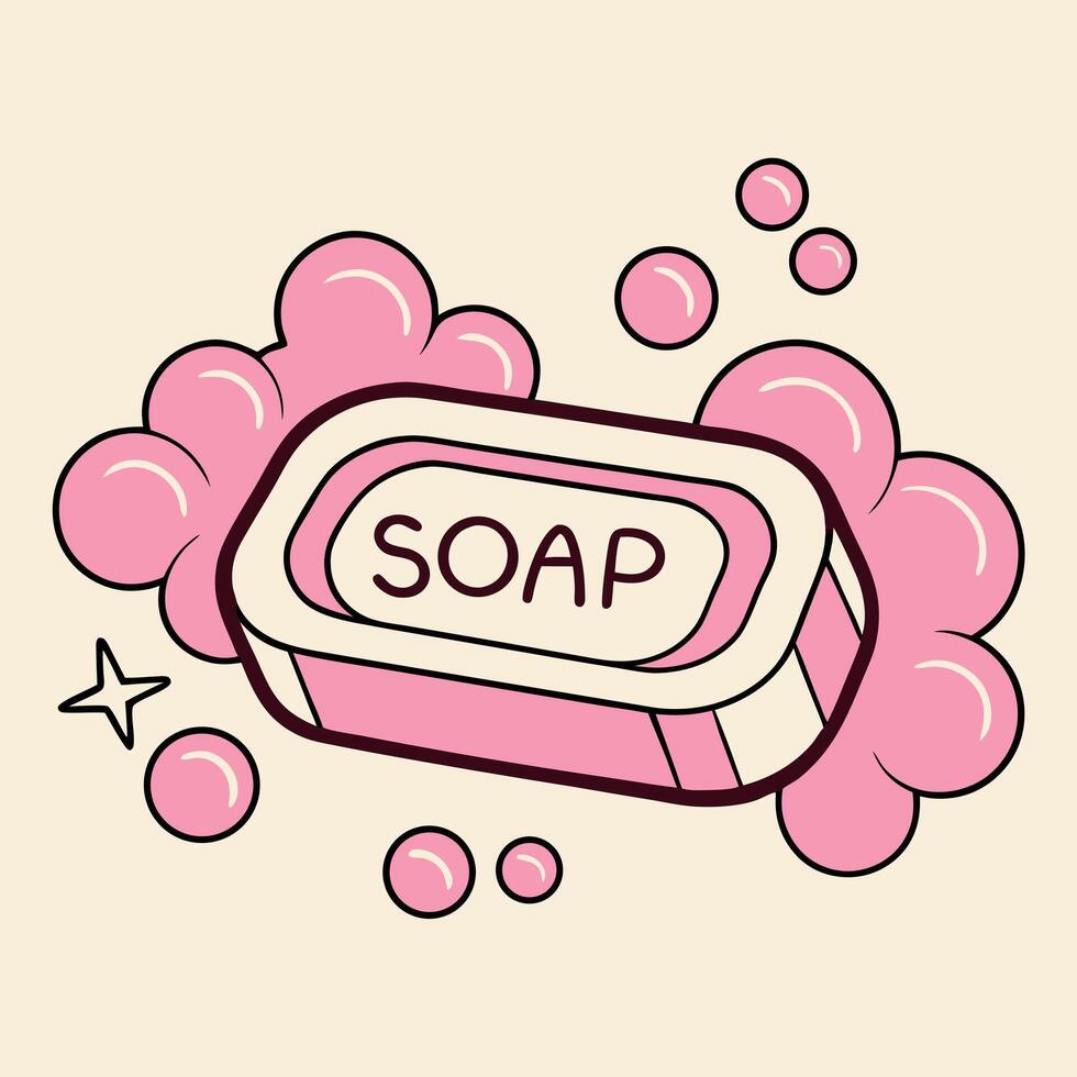 A soap bar with soap bubbles and the word soap vector